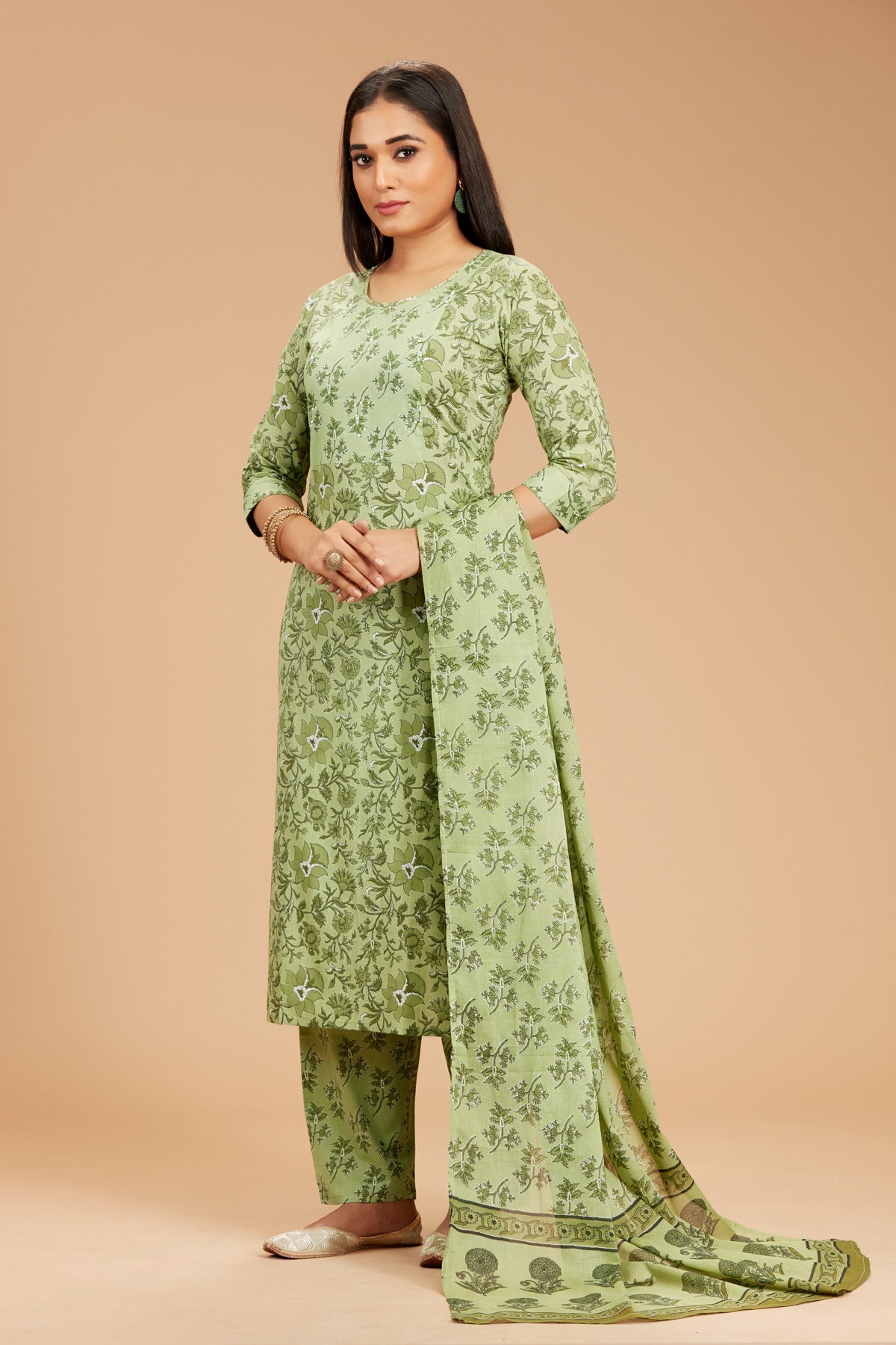 Green 3-Piece Suit Set with Dupatta